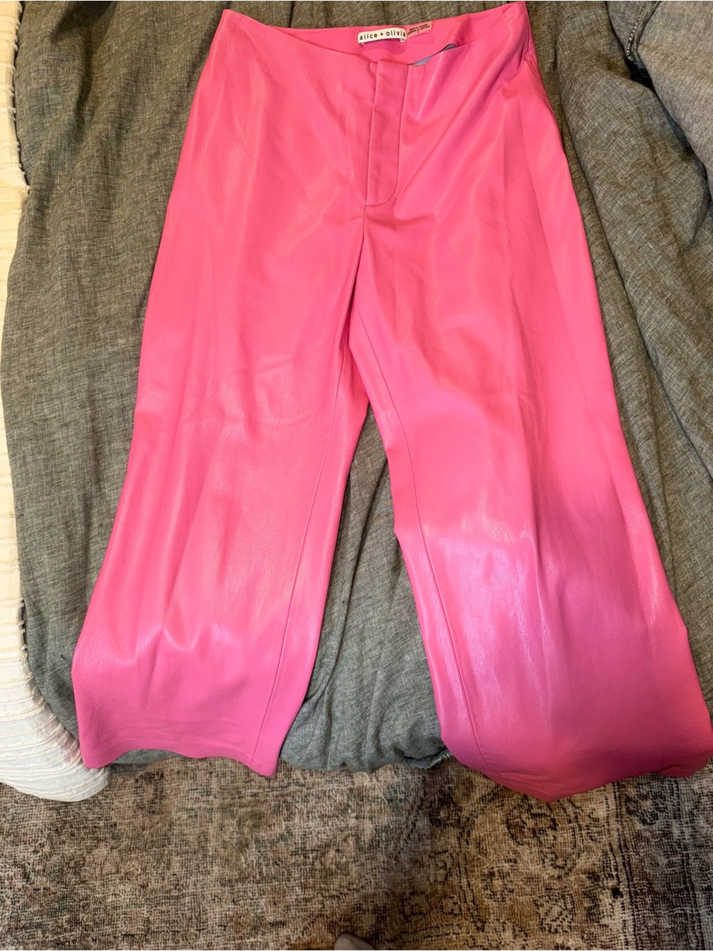 Alice + Olivia Hot Pink Leather Flare Pants